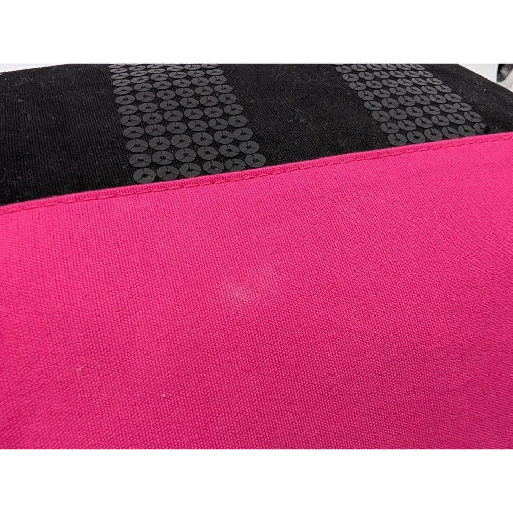 Victoria's Secret Black Pink Sequin Stripe Canvas Tote Bag Large Zip Top Charm - Picture 5 of 10